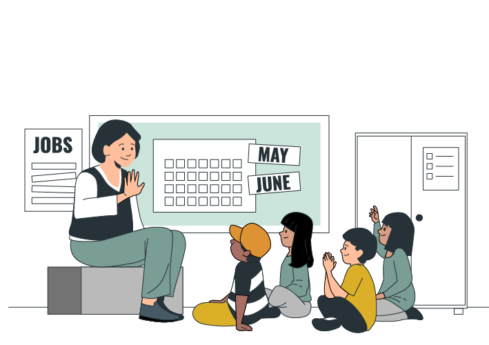 illustration of teacher talking to a diverse group of young students about academic performance